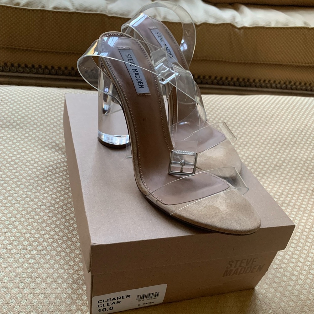 Steve Madden clearer clear chunky heels sandals size 10